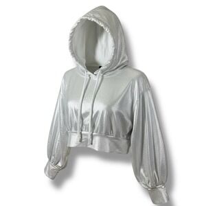 NO KA'OI Metallic Silver Cropped Hoodie‎ Size 3 Small/Medium Sweatshirt